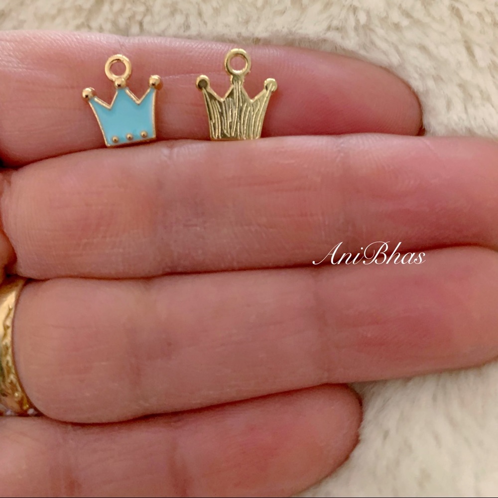 2 Light Blue/Gold Tone Princess Crown Enamel Charm